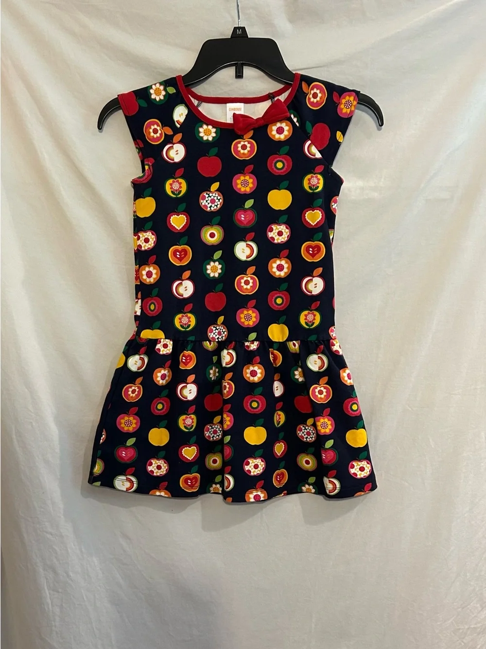 Gymboree Girls 6 Navy Apple Orchard Short Sleeve Drop Waist Dress School Fall